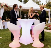 Mobilier Lumineux d'Extérieur pour Jardin, Terrasse, Événements, Fêtes, Boîtes de Nuit et Hôtels - Ensemble Table, Chaise et Tabouret en Plastique avec Éclairage LED RGB