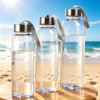 Bouteille d'eau transparente en plastique AS avec logo personnalisé et cordon de transport 300ml 400ml 500ml Bouteille à boire transparente portable