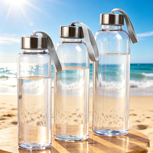 Bouteille d'eau transparente en plastique AS avec logo personnalisé et cordon de transport 300ml 400ml 500ml Bouteille à boire transparente portable - Product Image 1
