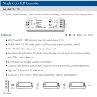 V1 LED Dimmer Lampu Strip LED Satu Warna DC 5V-36V Nirkabel RF 2.4G Remote Control Jangkauan 30M Pengontrol Sentuh Terpasang Di Dinding