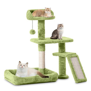 Hersteller Custom Luxus Großer Kratz baum Turm Hochleistungs-Woll kratzer Grüner Plüsch Moderner Stil für mehrere Katzen Großhandel - Product Image 1