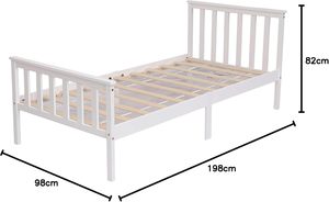 Inweto Modern Simple Design Sturdy Solid Wood Pine Wooden <b>Single</b> Size <b>Bed</b> 3ft With Headboard High Foot End White for Bedroom BF1 - Product Image 5