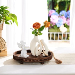 Wooden Beaded <b>Tray</b> Round Solid Wood <b>Storage</b> <b>Tray</b> For Home Decor Coffee Shop Use - Product Image 1