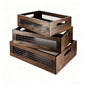 Estante de Almacenamiento de Madera con Rejilla Metálica, Organizador Rectangular para Artículos de Papelería y Cuidado Personal - Product Image 1