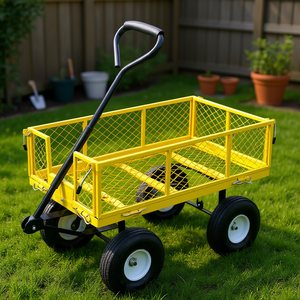 Yellow Steel Garden Cart 3 Cu Ft 4 Wheels Removable Mesh <b>Sides</b> Manual Wheelbarrow - Product Image 2