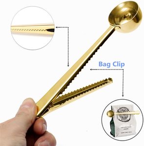 Großhandel Home Party Edelstahl Gold Besteck Tee Kaffeebohnen Milchpulver Schaufel Messlöffel Mit Beutel Clip - Product Image 3