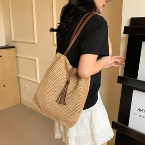 Venta al por mayor de hilo de algodón hecho a mano de ganchillo con cuentas de la borla de moda transfronteriza de un solo hombro bandolera de mano para las mujeres - Product Image 3