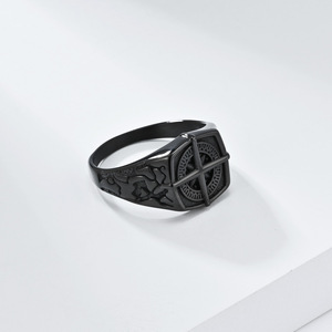 Nordic Retro Punk Style Pirate Compass <b>Ring</b> <b>For</b> <b>Men</b> Stainless Steel Gold Black Cross Design Jewelry Gift - Product Image 3