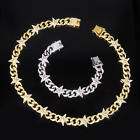 Collar de Cadena Cubana Iced Out Star Link de Aleación de Zinc Dorado para Hombre, Joyería Hip Hop, Collar Masculino, Accesorios de Moda, Regalo de Joyería