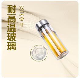 ขวดน้ำแก้วสองชั้น V11 พร้อมฝาเกลียวสแตนเลสสำหรับเดินทาง ลายสีขาวล้วน - Product Image 2