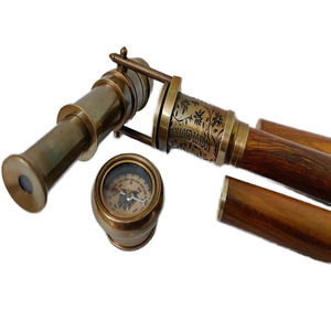 Antique Brass Telescope Walking <b>Cane</b> Foldable Wooden Shaft Rubber Tip Hiking Stick Wholesale - Product Image 1