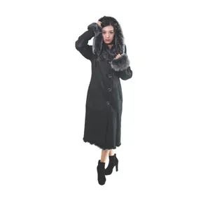 Classic Style Women Winter long Coat Real Sheep Fur Overcoat Fashion Warm Sheepskin Leather coat