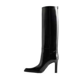 Chaussures pour femmes de haute qualité, bottes longues en cuir verni, bottes au-dessus du genou, noires brillantes, bout carré, talons épais, bottes pour femmes - Product Image 6