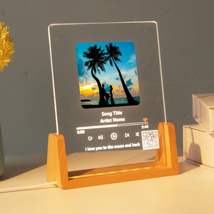 Multifunctional LED Mini Desk Photo Frame Calendar Modern Square Wood Light Base Acrylic Pane DIY Nighstand Lighting Bedroom - Product Image 5