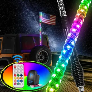 RGB发光二极管鞭灯，带弹簧底座追逐灯射频遥控发光天线鞭，适用于Can-Am全地形车越野卡车