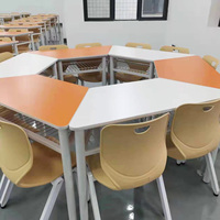 Mobilier scolaire en bois et métal de couleurs facultatives forme hexagonale deux places table en bois bureau et chaise