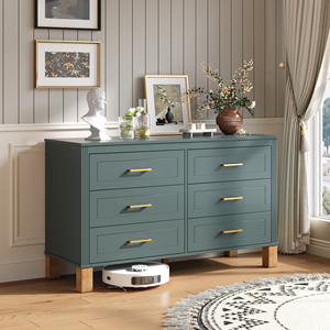 <b>6</b> <b>Drawer</b> Double Dresser Blue Modern Storage Cabinet Metal Handles Solid Wood Legs Dresser <b>Drawer</b> Organizer for Kids - Product Image 2
