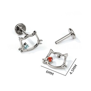 Hollowed Out Cat Head Zircon Earring 0.9mm Inner Spiral Ear Cartilage <b>Stud</b> <b>Titanium</b> Alloy Piercing Jewelry Gift - Product Image 4