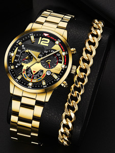 Nuovi <span class=keywords><strong>orologi</strong></span> da <span class=keywords><strong>uomo</strong></span> bracciale 2 pezzi Set regalo in acciaio inox cinturino <span class=keywords><strong>orologi</strong></span> al quarzo per gli uomini Set di gioielli Casual Business orologio da polso - Product Image 5