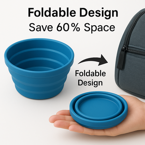 Ensemble de vaisselle de camping en silicone 5-en-1 pour l'extérieur, bol pliable, tasse, assiette, cuillère et fourchette, portable et sans BPA, couleurs et logo personnalisés - Product Image 6