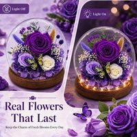 Lampu LED Kubah Kaca Mawar Ungu Awet |   Hadiah Mawar Abadi untuk Wanita, Ibu & Nenek, Ulang Tahun & Hari Jadi |   6x6x7 Inci