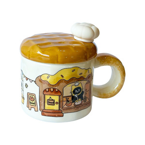 แก้วเซรามิคลายแมวพร้อมฝาปิด ดีไซน์การ์ตูนสำหรับเด็กผู้หญิง ใช้ในบ้าน ดื่มน้ำ ของขวัญวันเกิด - Product Image 2