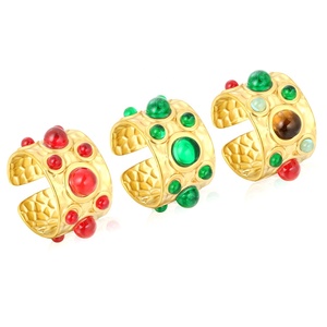 Stainless Steel Jewelry 18K Gold Plated Chunky <b>Rings</b> Set Colorful Gemstone Cluster <b>Statement</b> <b>Rings</b> Textured Dome Open <b>Rings</b> - Product Image 1