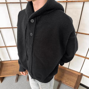 Suéter de Punto para Hombre, Otoño 2024, Estilo Holgado, Color Sólido, con Capucha, Chaqueta de Invierno - Product Image 2