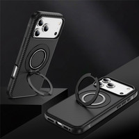 Fibre de carbone Texture Rotatif Magnétique Métal Béquille Housse de Téléphone pour iphone 17 Air Pro Max 16 Se Plus 15 14 13 12