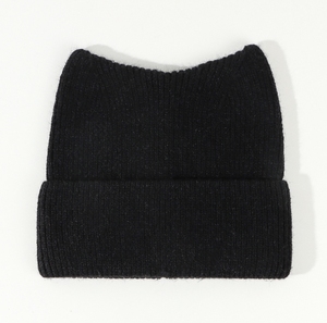 Unisex Ski Knitting <b>Hat</b> Cute <b>Cat</b> Ear Ribbed Acrylic Beanie with Hand Drawn Digital Printing Custom Design Common Fabric - Product Image 1