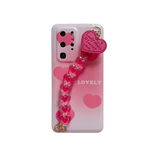 Red heart Mobile accessories acrylic beads korean style phone case Bracelet wristband For iphone 12mini imd mobile Case