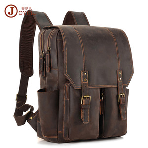 Joyir Men's Retro Leather <b>Backpack</b> 20L Large Capacity Travel Business Commuting <b>Brown</b> Solid Color Detachable Strap - Product Image 5