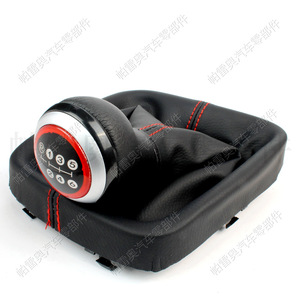 Pomo de palanca de cambios de cuero para coche, pomo de cambio de 6 velocidades para Vw Golf 5 6, diseño ergonómico, costuras rojas - Product Image 2