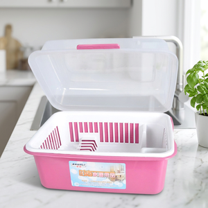 Boîte de rangement de cuisine en <span class=keywords><strong>plastique</strong></span> 15L avec égouttoir pour assiettes, bols et tasses, couvercle, boîtes et bacs de rangement pratiques - Product Image 1