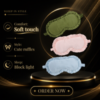 Masker Mata Sutra Mulberry 100% dengan Renda, Pinggiran Berumbai, Tali Tipis, Logo Bordir, Desain Blackout, Menutup Mata