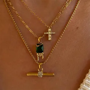 Trendy Zirkoon Ketting Sieraden Sets Voor Vrouwen 18K Goud Roestvrij Staal Mode Custom Zirkoon Strass Cross Charm Ketting