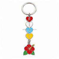Vente en gros usine de porte-clés personnalisés en émail avec lettres en forme de cœur, breloques de sac en forme de fleur d'hibiscus FIJI et tortue, porte-clés et souvenirs métalliques en vrac