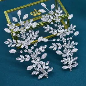 Nova moda de casamento com strass de vidro, apliques de cristal para vestidos de noiva, acessórios de enfeite