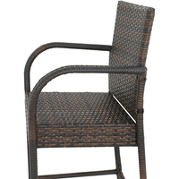 Tabouret haut en rotin brun durable avec accoudoirs et dossier, chaise de patio extérieure pour jardin, terrasse, détente
