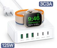 Chargeur de bureau sans fil Source Factory HNT 125W 3C3A 6 ports avec câble d'extension CA de 1,5 m, station de charge USB-C rapide multi-ports