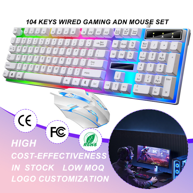 104 Keys RGB Wired Gaming Keyboard and Mouse Combo LED Backlit PC Gamer Set USB Gaming Accessories for Desktop Laptop