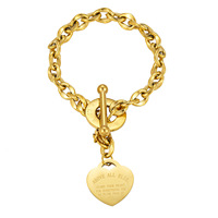 Bracelet à breloques en forme de cœur en acier inoxydable TD 2026, plaqué or 18 carats, avec fermoir à bascule OT, pour femmes