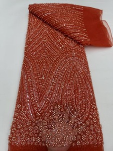 Ni. Ai thanh lịch Hoa Ngọc Trai Net ren phong cách mới sequin đính cườm Net vải sáng bóng chuỗi ren lưới vải cho cô dâu - Product Image 4