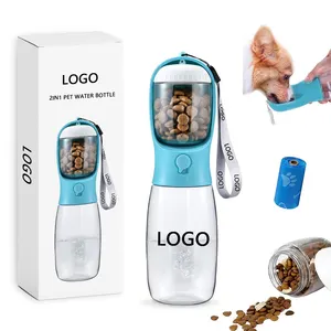 Botella de agua portátil a prueba de fugas para mascotas con contenedor de comida Botellas de agua de viaje para perros