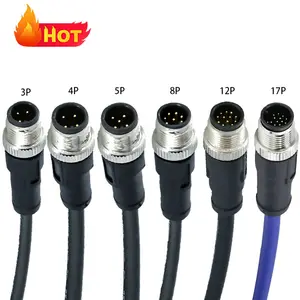 Kabel M12 Kustom Dibentuk Laki-laki Perempuan Konektor Steker 3 4 5 8 12 17 Pin Sensor Lampu Luar Ruangan Led Tahan Air Kawat Penerbangan