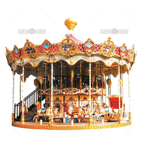Grand carrousel en bois sculpté avec 30 chevaux et jeu d'anneaux en laiton - Product Image 1