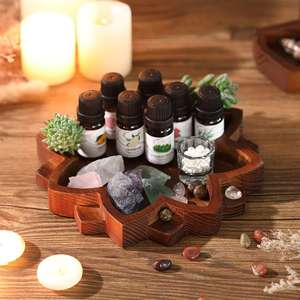 Lotus cristal plateau en bois cristal support pour pierres Lotus forme cristal présentoir bois bijoux plaque étagère méditation - Product Image 6