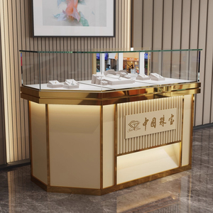 Vitrina Moderna Personalizable <span class=keywords><strong>para</strong></span> Joyería con Iluminación LED, Mostrador <span class=keywords><strong>de</strong></span> Vidrio Dorado <span class=keywords><strong>para</strong></span> <span class=keywords><strong>Tiendas</strong></span> Minoristas y Centros Comerciales, Exhibición <span class=keywords><strong>de</strong></span> Joyería <span class=keywords><strong>de</strong></span> Plata y Jade - Product Image 3