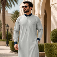 CCY Modernes Herren-Thobe-Hemd-Set Langarm Stehkragen Islamischer Golf-Stil Islamische Arabische Freizeitkleidung Atmungsaktiver Stoff Kandura