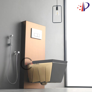 โถสุขภัณฑ์ติดผนังเซรามิกเคลือบทอง ดีไซน์เรียบง่าย ไร้กรอบ พร้อมถังเก็บน้ำ - Product Image 1